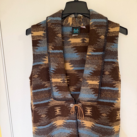 Vintage Mazmania Southwestern Long Fleece Vest Large Made in USA - Picture 1 of 10